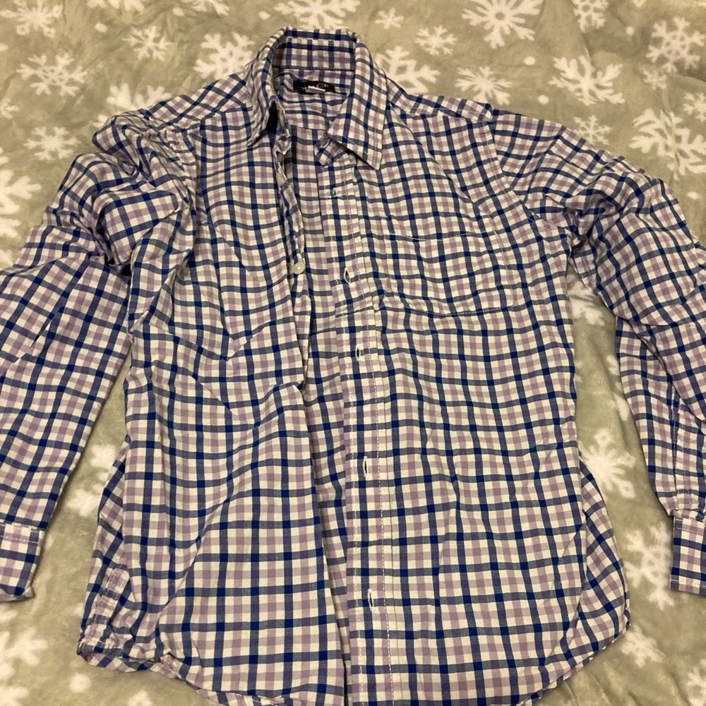 The Childrens Place boys long sleeved button down plaid dress shirt